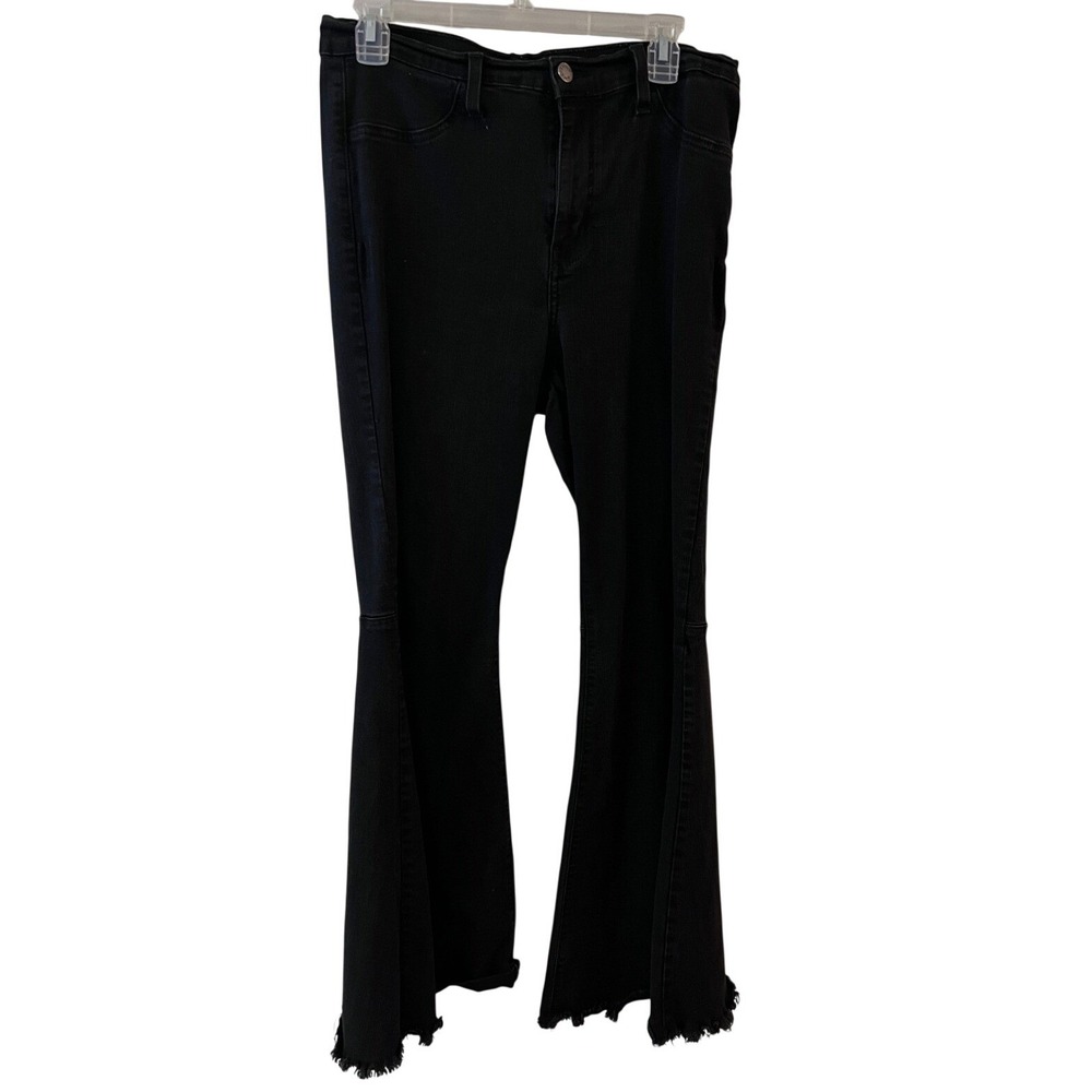 Judy Blue Wide Leg Jeans Women 15/32 Black Raw Hem High Rise Good